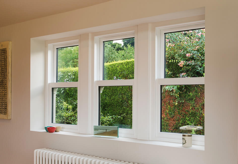 Interior view of white uPVC sliding sash windows