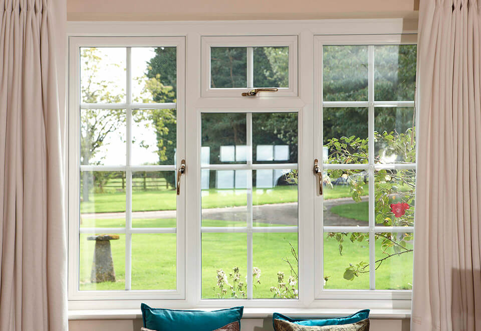 Interior view of a white uPVC casement window